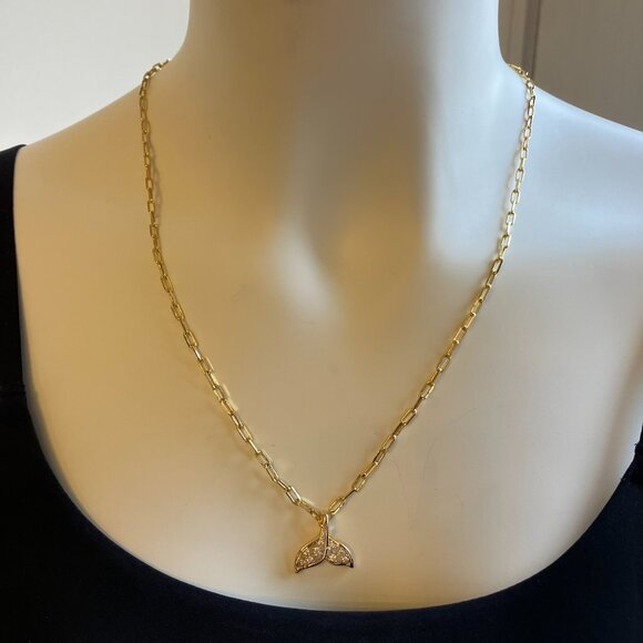 Real 18k Gold over Brass Paperclip ADJUSTABLE Chain + Whale Dolphin Tail - Picture 2 of 9